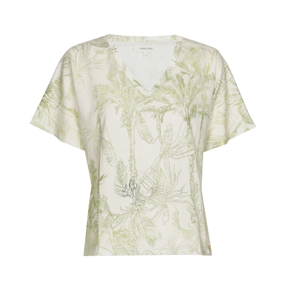 Marie Méro Palmboom Print V-Hals T-Shirt Green Dames