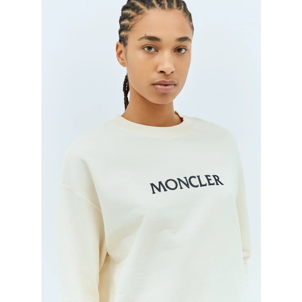 Moncler Katoenen Jersey Logo Borduurwerk Sweatshirt Beige Dames
