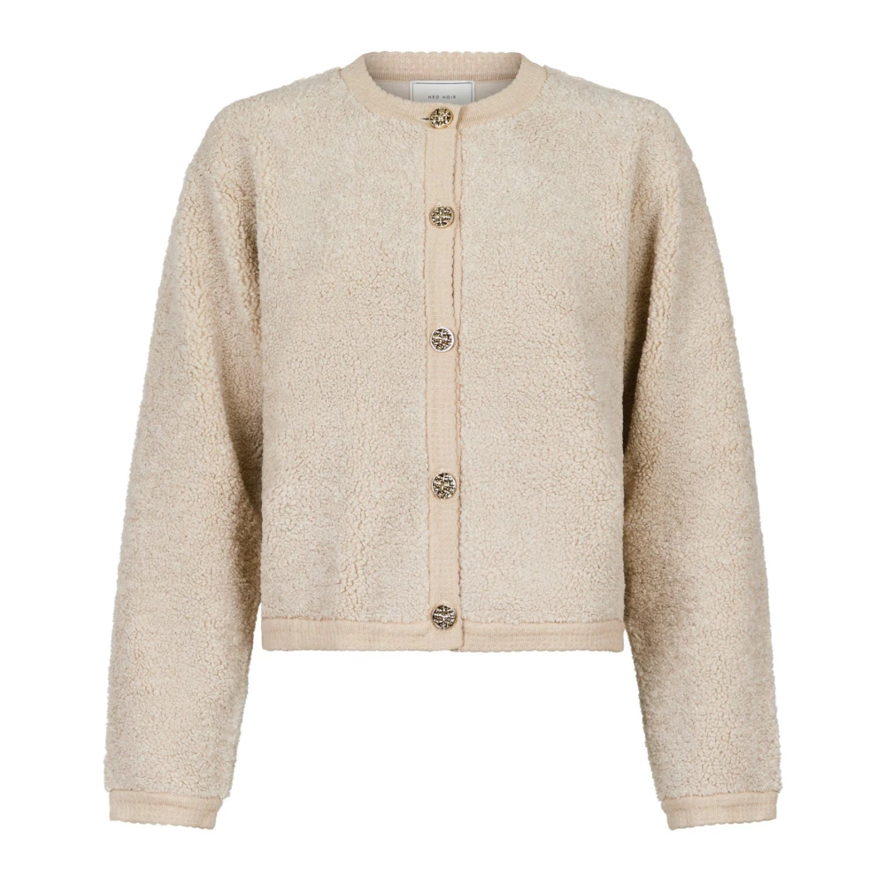 NEO NOIR Fluffy gebreide cardigan met decoratieve knopen Beige Dames