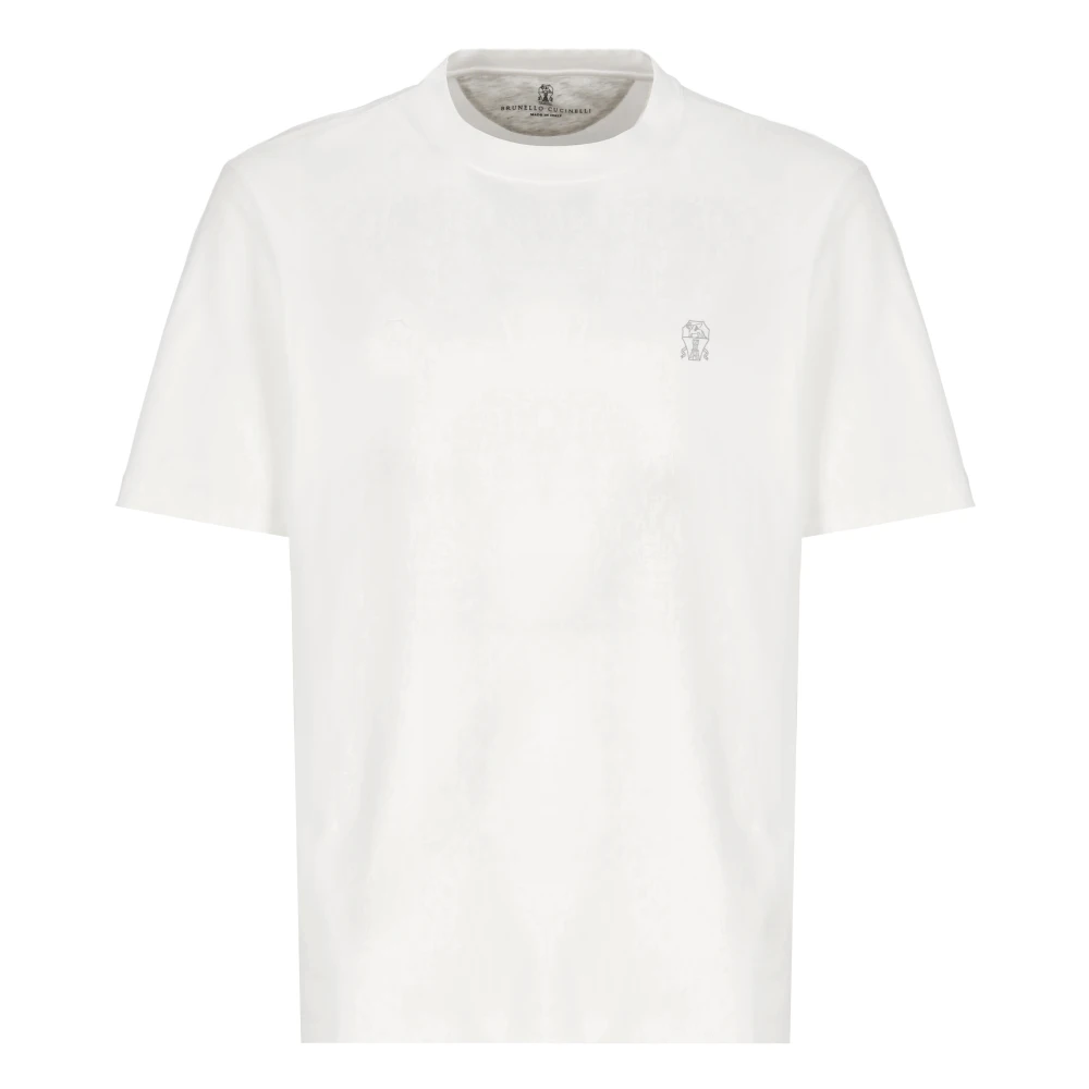 BRUNELLO CUCINELLI Wit Katoenen T-shirt Ronde Hals Korte Mouw White Heren
