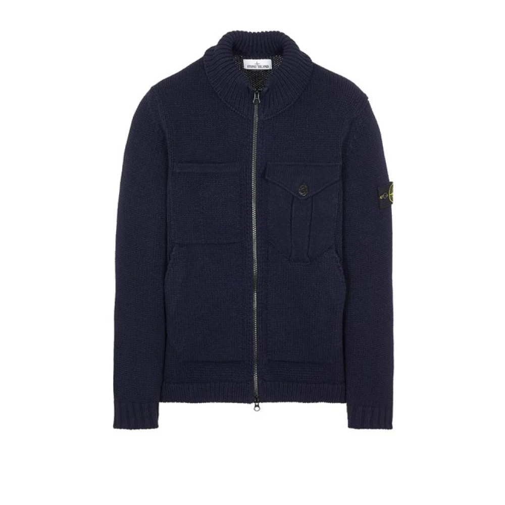 Stone Island Wolmix Cardigan Jacket Blue Heren