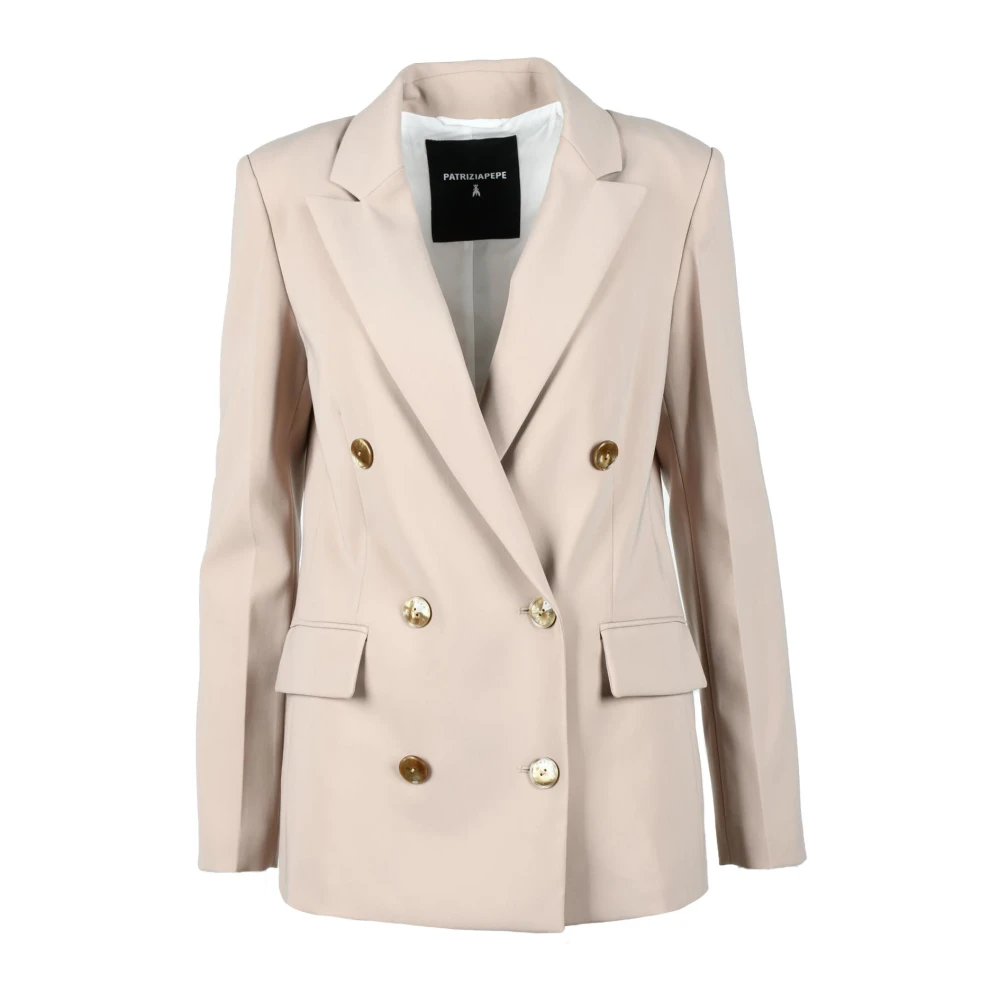 PATRIZIA PEPE Elegante Jas van Polyester Elastaan Beige Dames