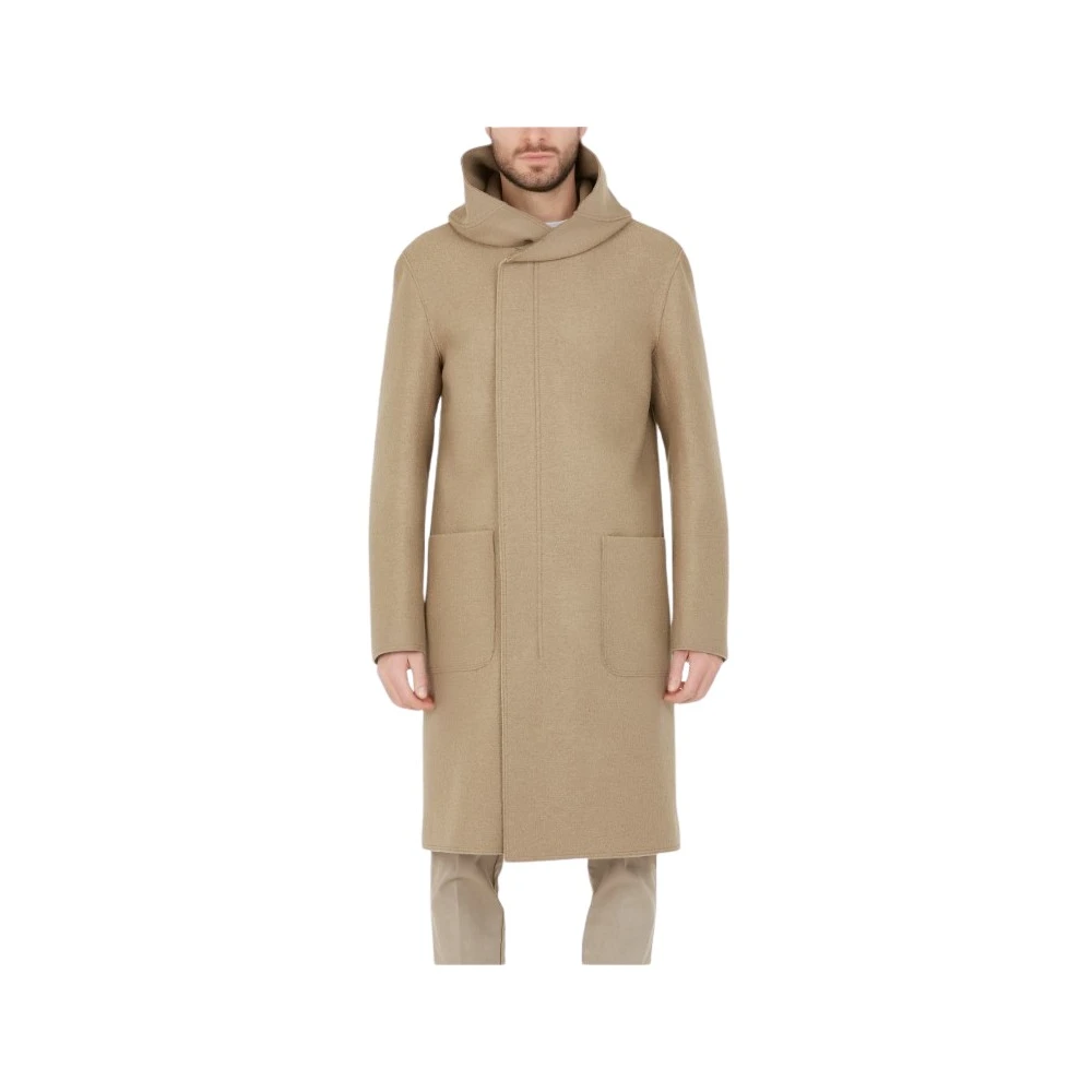 Paolo Pecora Men's Beige Single-Breasted Coats, M, Coat In Tortora Wool