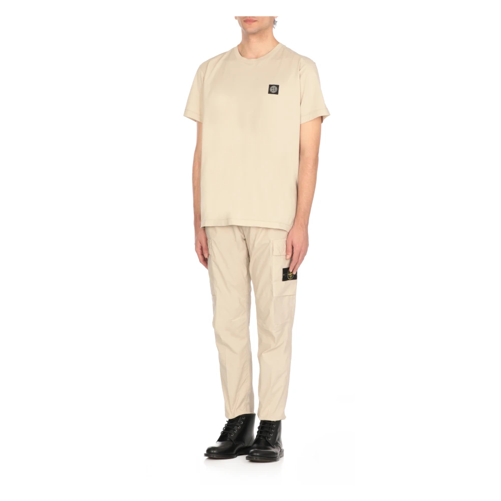 Stone Island Beige Katoenen T-shirt met Logopatch Beige Heren
