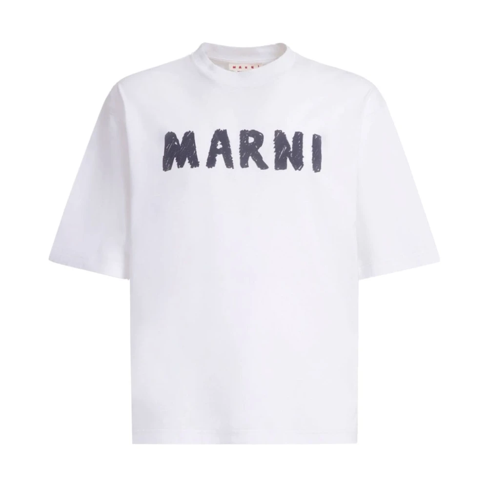 Marni Wit Logo Print Crew Neck T-shirt White Heren
