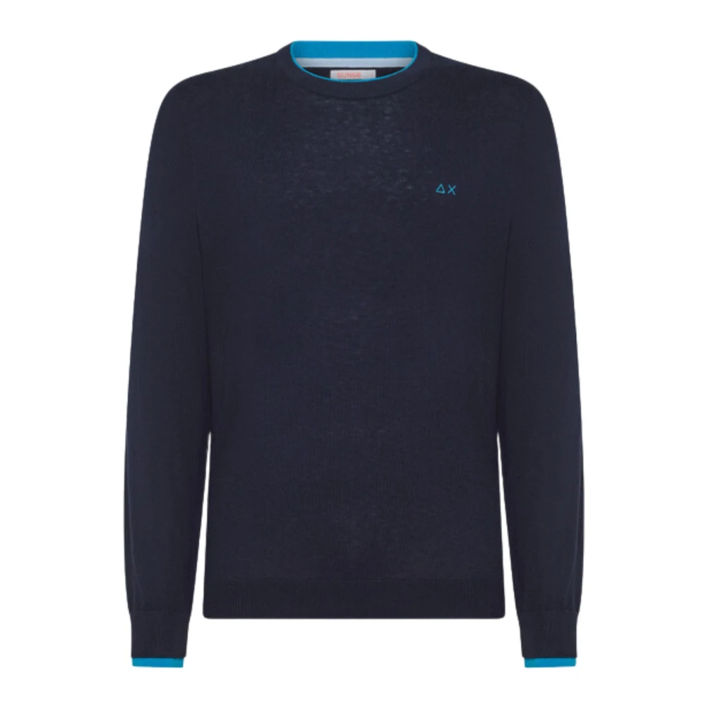 Sun68 Navy Blue Dubbele Rib Trui Blue Heren