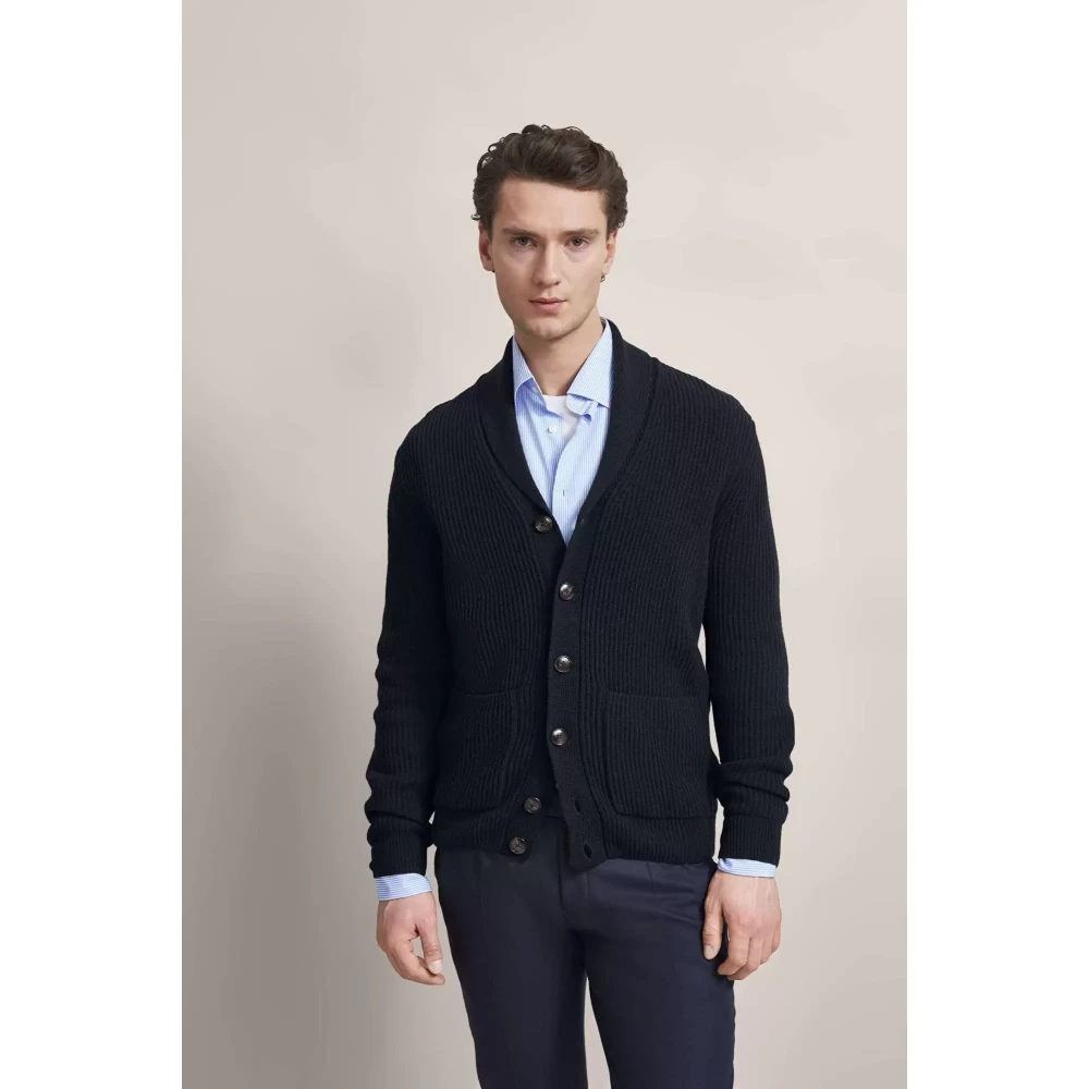 Bugatti Gebreid Vest met Knopen en Ronde V-hals Black Heren