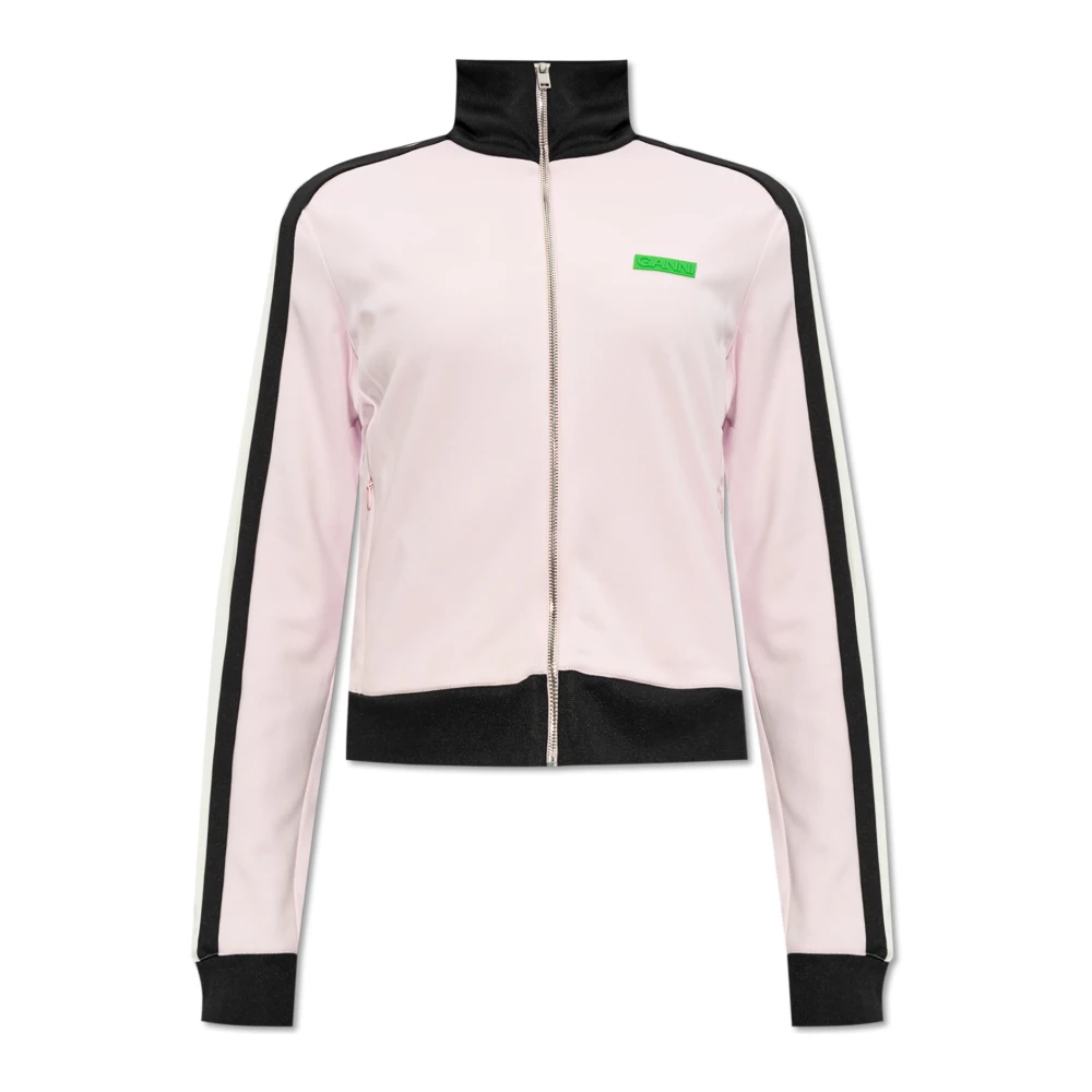 Ganni Jersey Track Jacket met Logo Patch Pink Dames