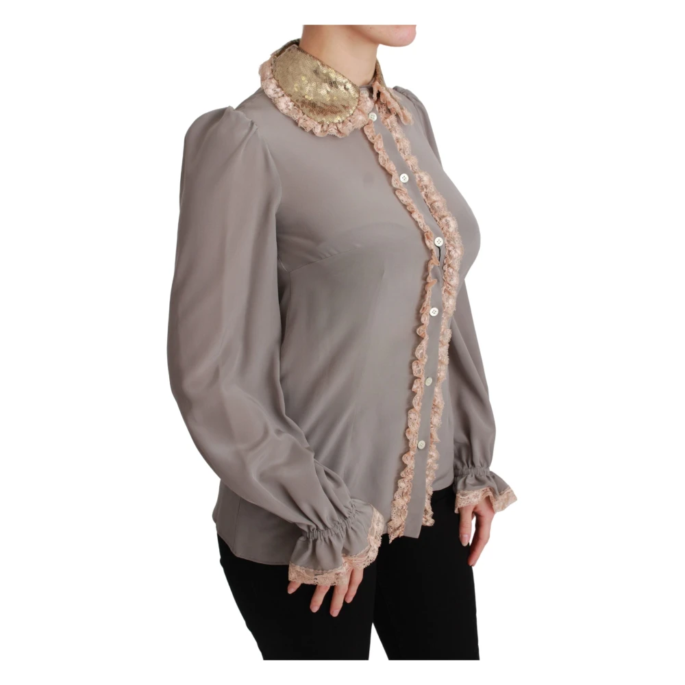 Dolce & Gabbana Grijze Zijden Pailletten Kant Blouse Gray Dames