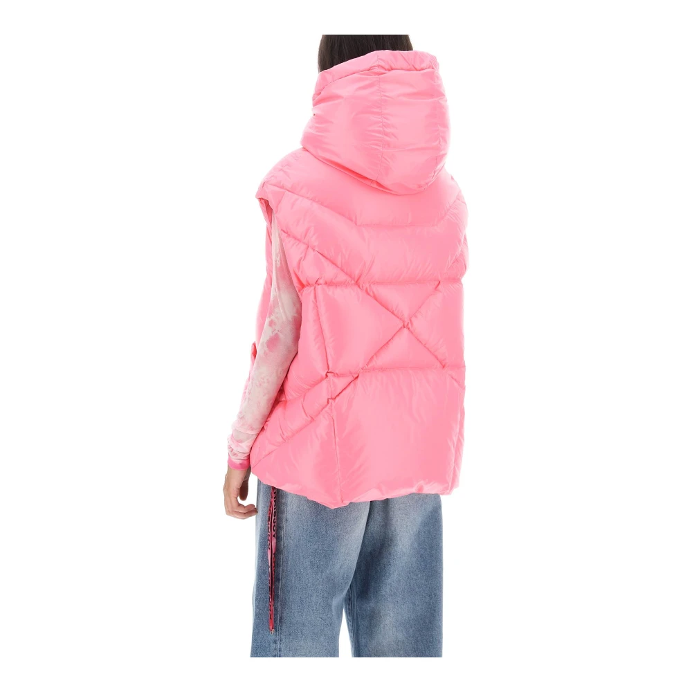 Khrisjoy Oversized Gewatteerd Vest met Capuchon en Geometrisch Quilten Pink Dames