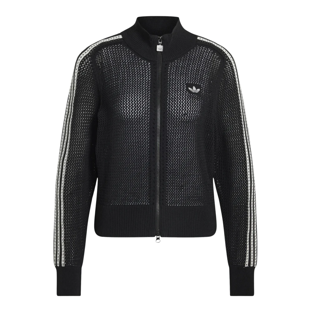 Adidas Women's Black Training Jackets, S, Knitted Crochet Firebird Track Top