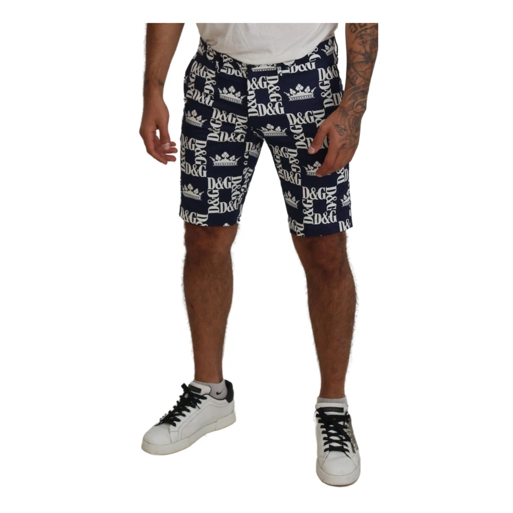 Dolce & Gabbana Kroonprint Casual Chino Shorts Blue Heren