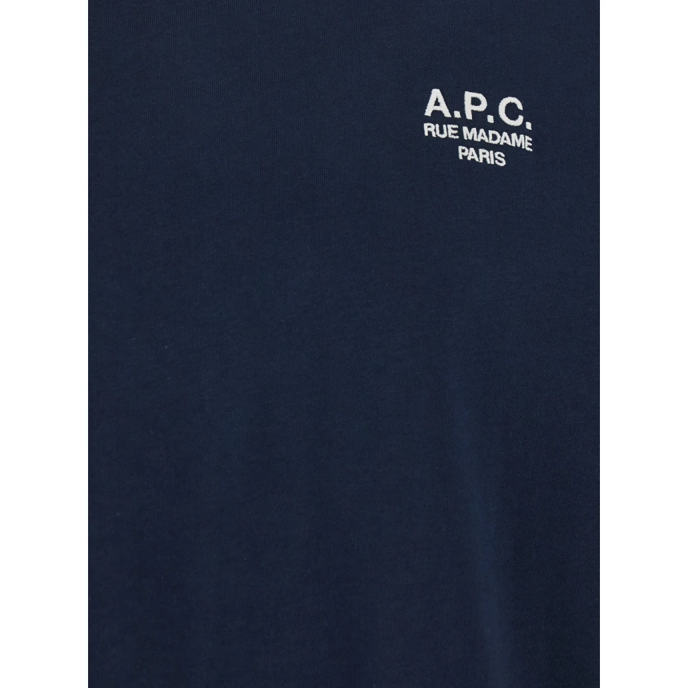 A.p.c. Blauw Crewneck T-shirt met geborduurd logo Blue Heren