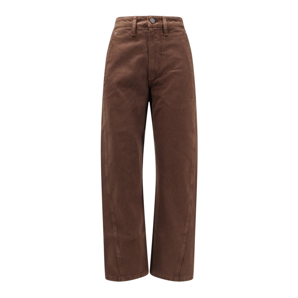 Lemaire Bruine katoenen broek met knoopsluiting Brown Dames