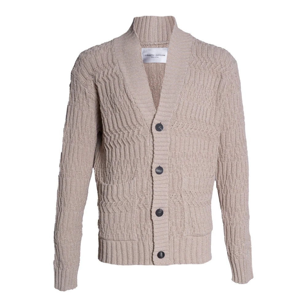 Roberto Collina Men's Beige Jacquard Cardigan - Cardigans - S - Knitwear