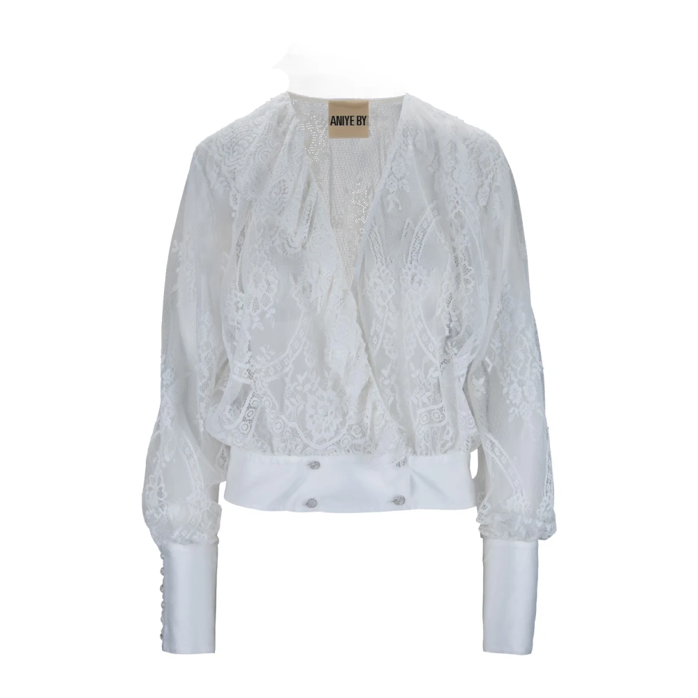 Aniye By Bloemen geborduurde knoopshirt White Dames