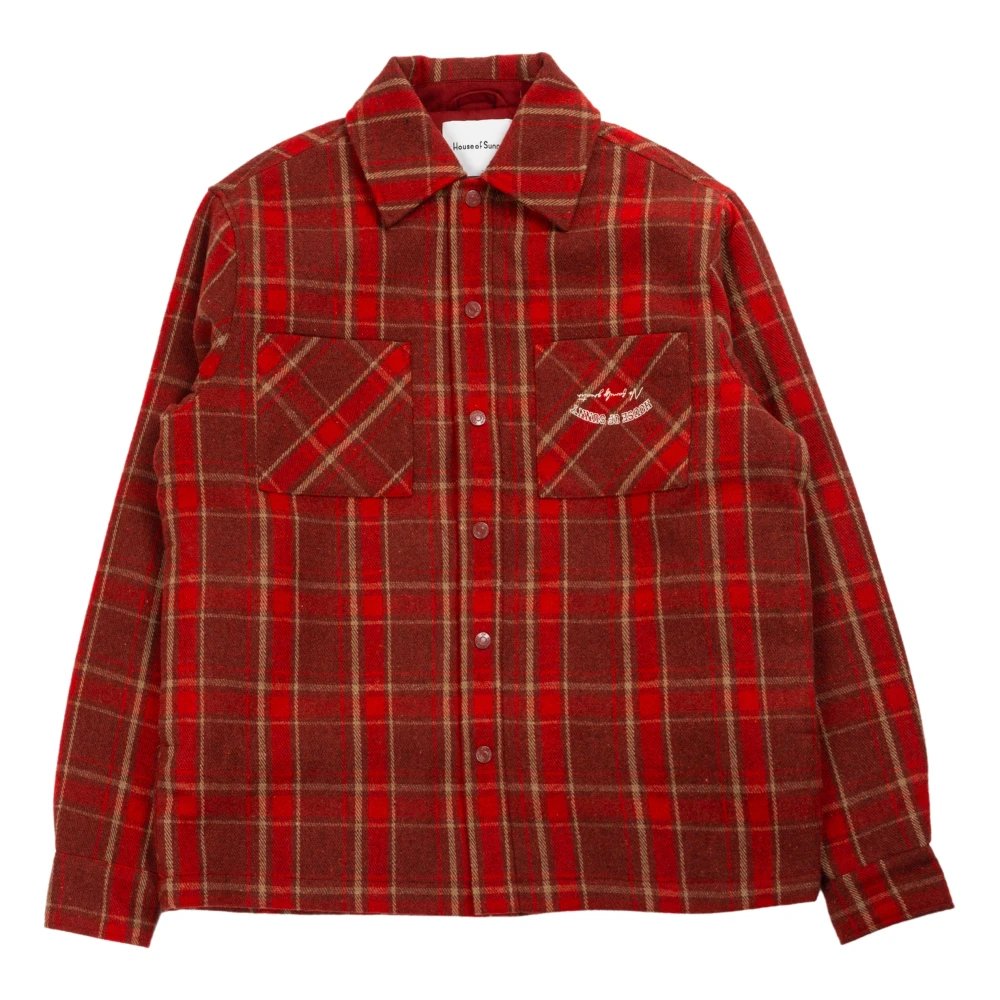 House of Sunny Rood bruin geruit overshirt met gewatteerde voering Red Dames