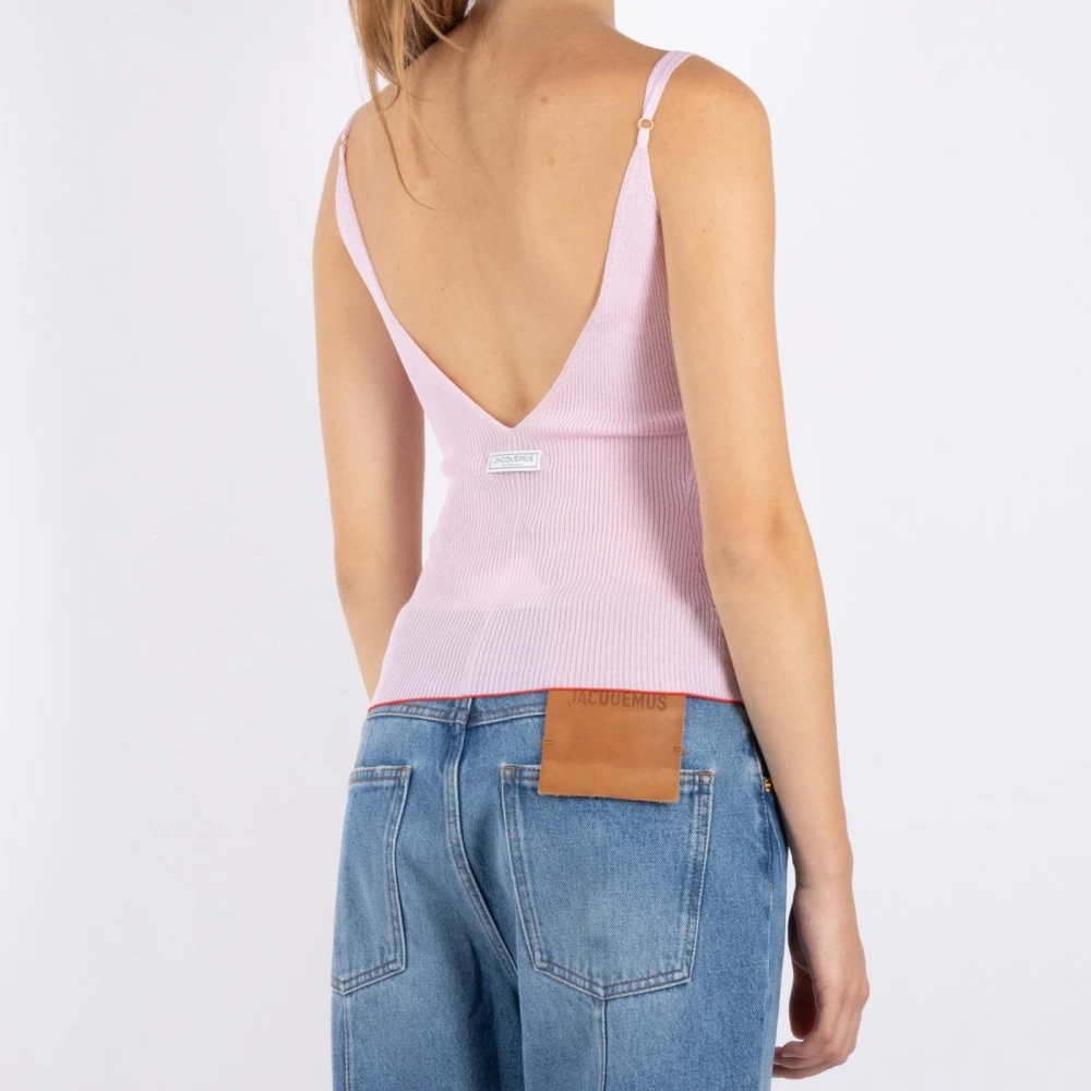 Jacquemus Roze Mouwloze Gebreide Top Pink Dames