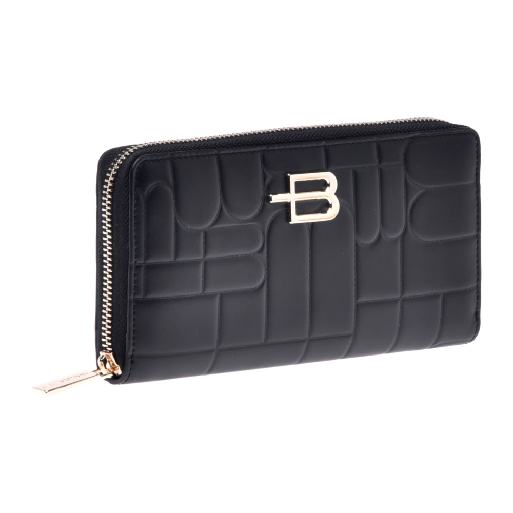 Baldinini Wallet in Zwart Gewatteerd Leer met Rits en Monogram Black Dames