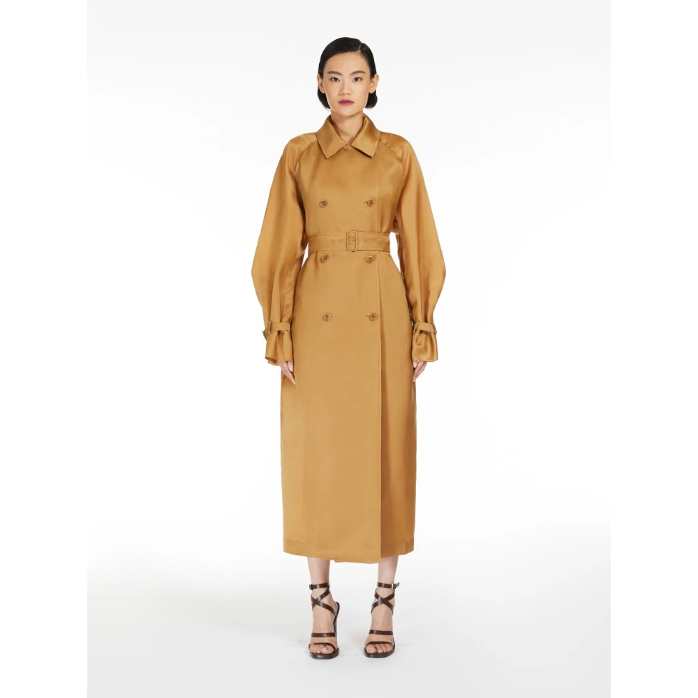 Max Mara Bruin Leren Trenchcoat Brown Dames