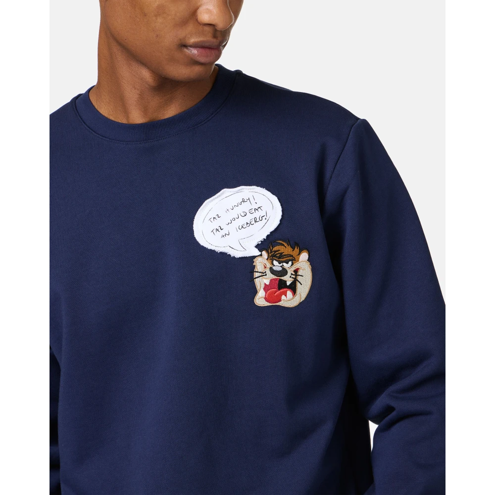 Iceberg Klassieke regular fit blauwe crewneck sweatshirt met Looney Tunes detail Blue Heren