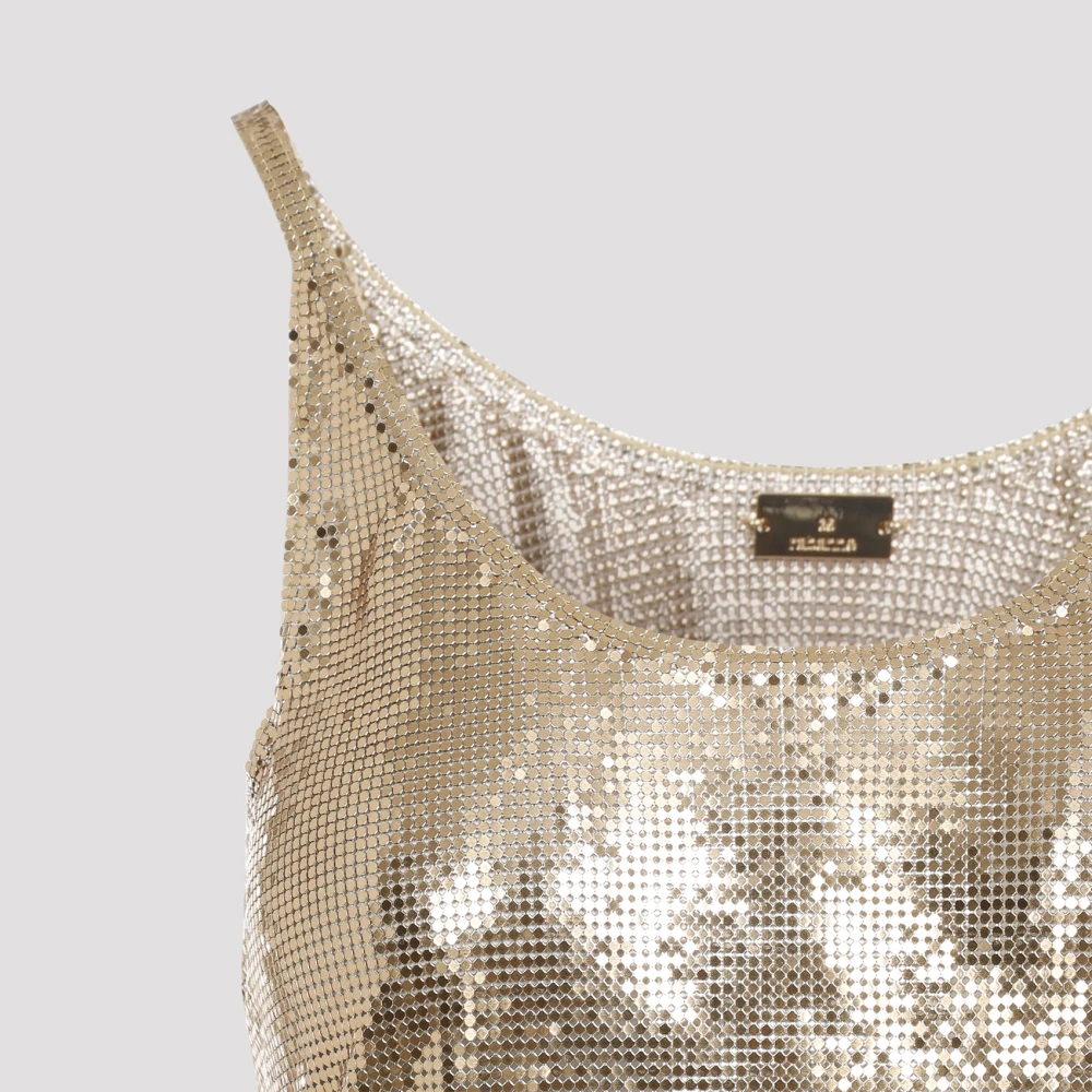 Paco Rabanne Gouden Print Mesh Tank Top Yellow Dames