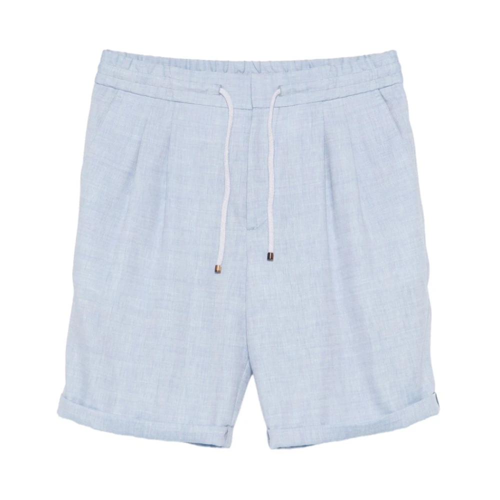 Brunello Cucinelli Men's Blue Linen Blend Shorts