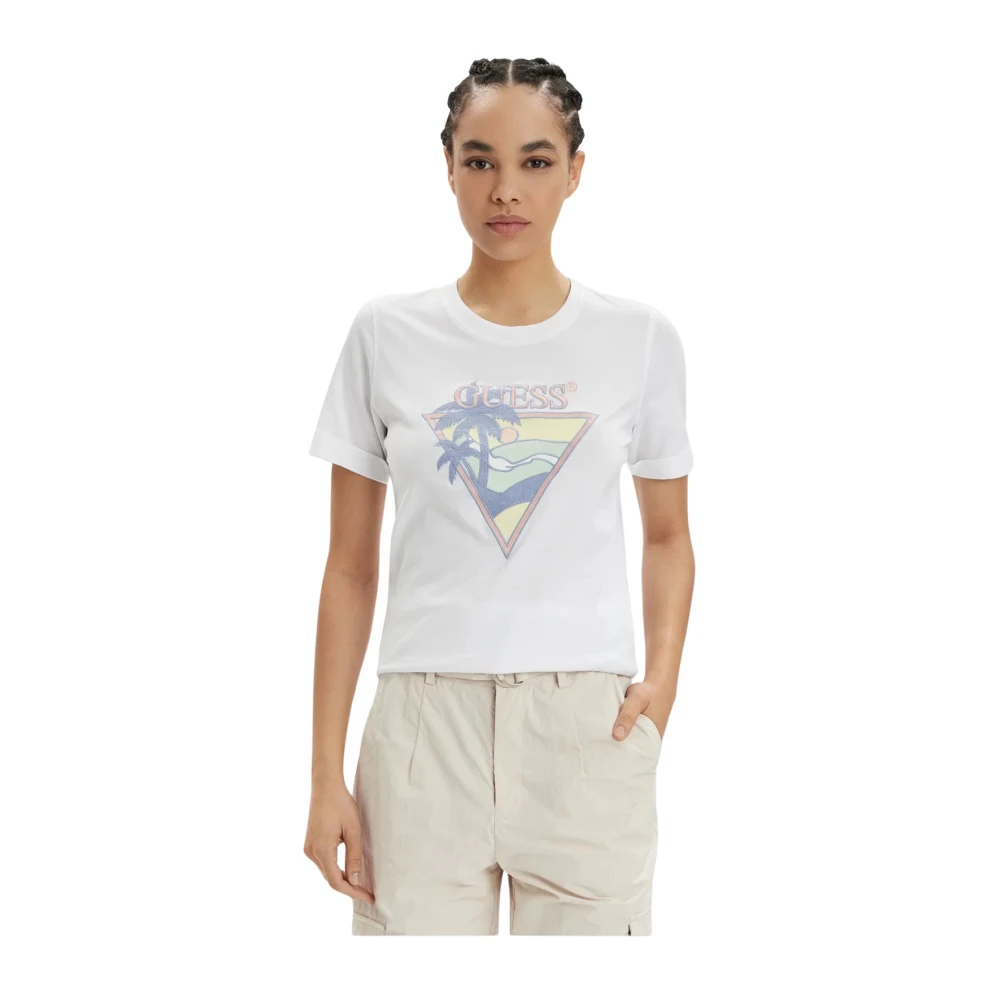 GUESS Dames Tops & T-shirts Ss Rn Beach Triangle Tee Wit