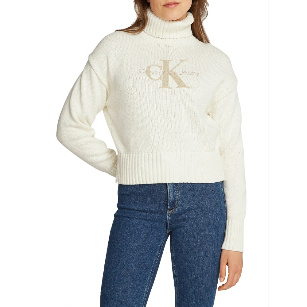 Calvin Klein Chenille Coltrui Trui Ivoor Beige Dames