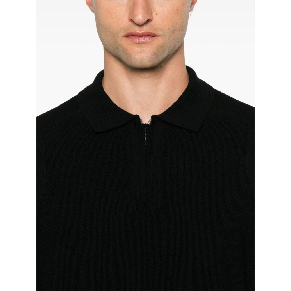 Stone Island Zwarte Wol Polo Rits Trui Black Heren