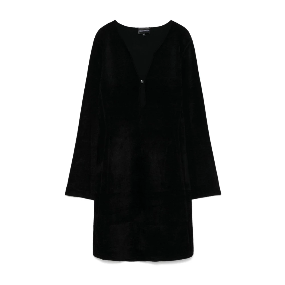 Emporio Armani Zwarte Gebreide V-Hals Jurk Black Dames