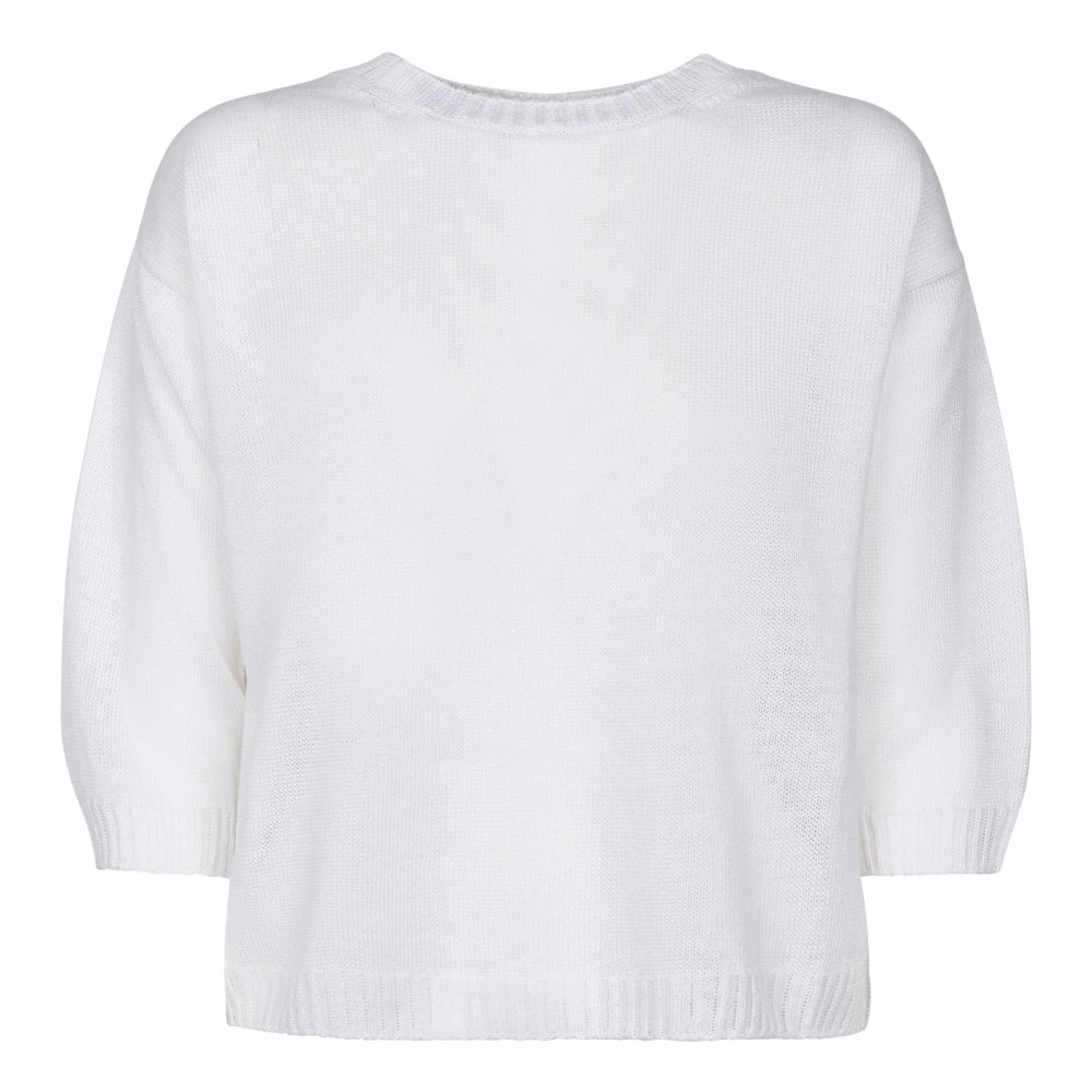Max Mara Women's White Round-Neck Knitwear, Xs, Maglia Canottiera Top Cannone