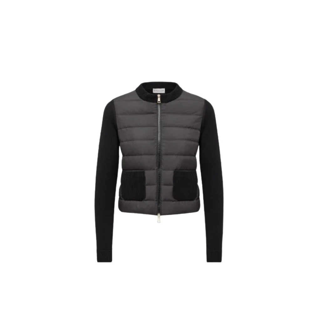 Moncler Black Padded Wool Zip-Up Cardigan - Female - Winter Jackets - M - Jackets