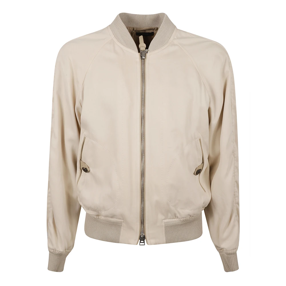 Tom Ford Hazed Gabardine Bomber Coat White Heren