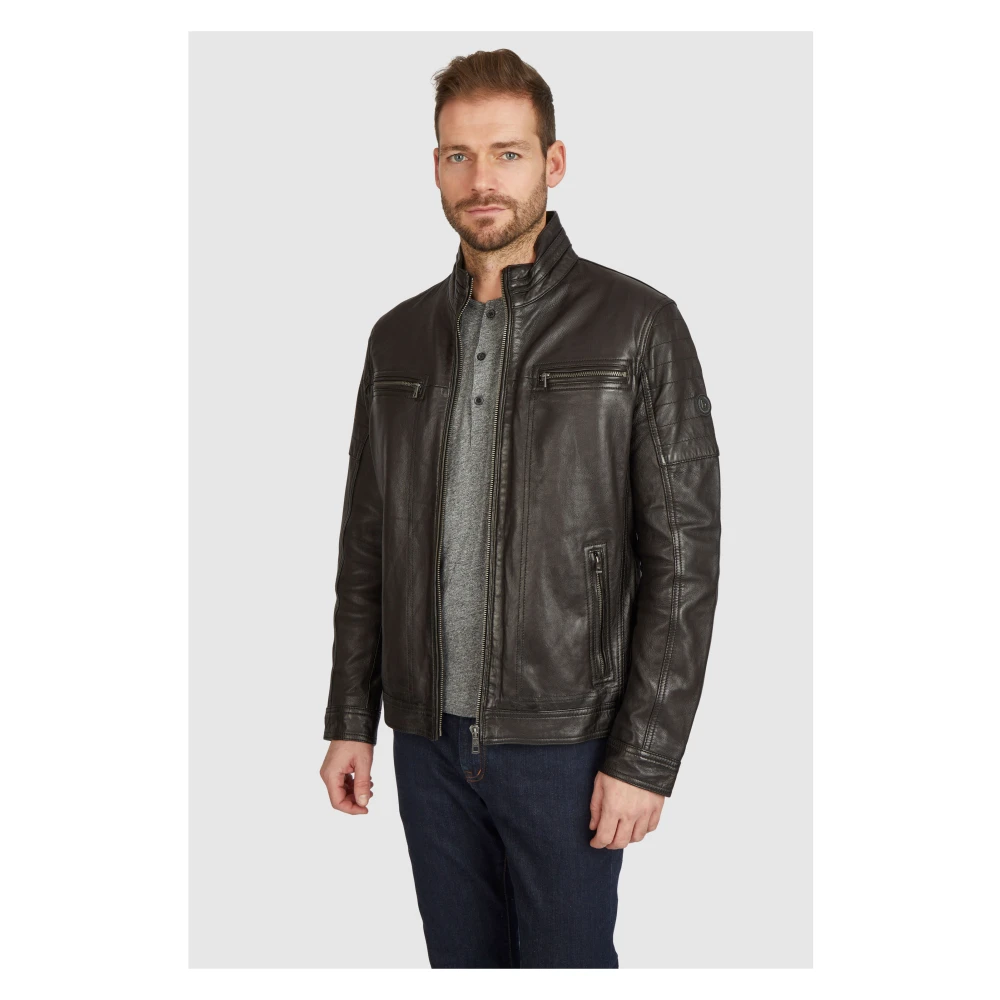 Bugatti Heren Leren Jas met Biker Stijl Black Heren