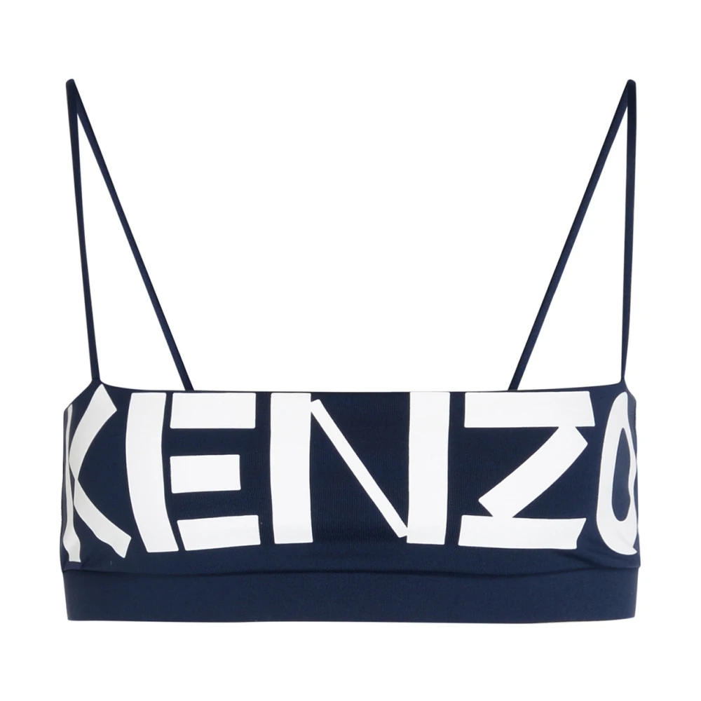 Kenzo Blauwe Logo Print Stretch Stof Top Blue Dames