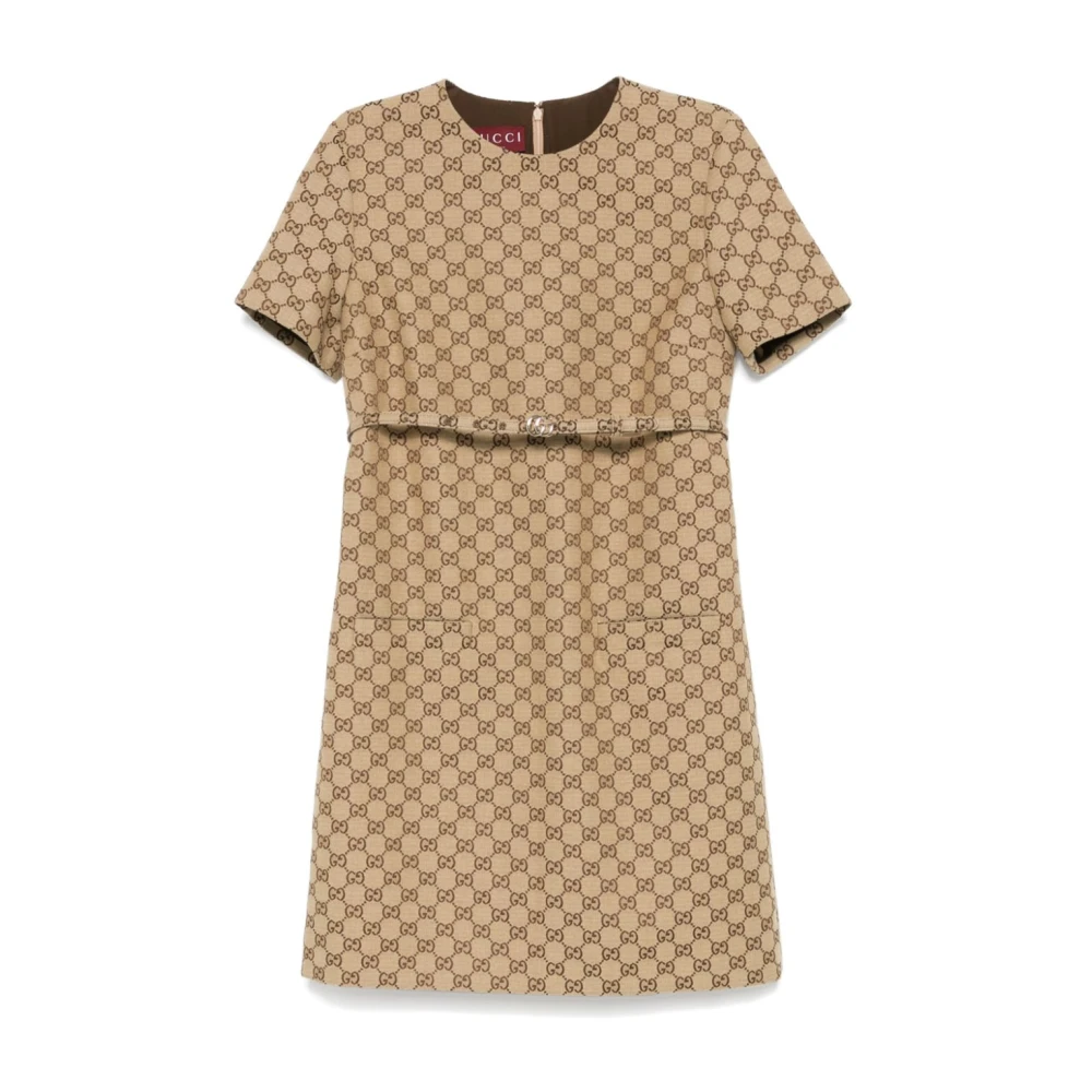Gucci Beige Bruin GG Supreme Canvas Jurk Brown Dames