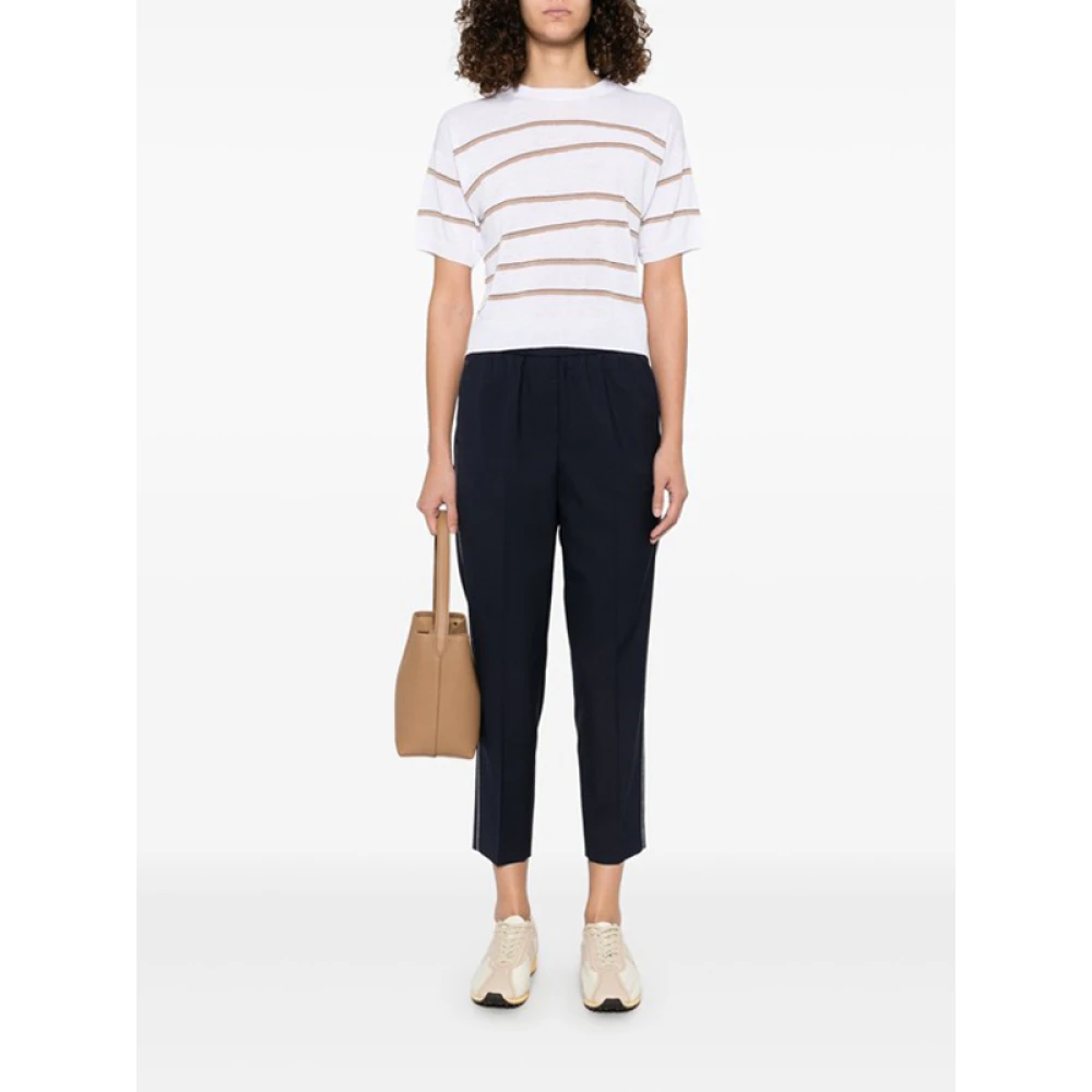 PESERICO Gestreepte Ribtop Ronde Hals White Dames