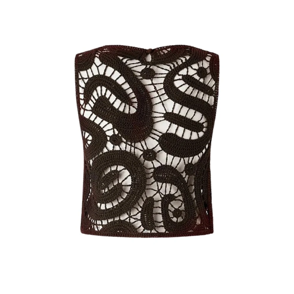 Pinko Women's Brown Eruzione Top Crochet Geometric - Sleeveless Tops - S - Tops