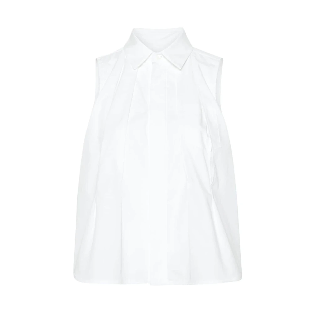 Sacai Witte Poplin Geplooide Overhemd White Dames