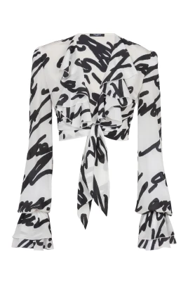 Ruffled love letter knotted crop shirt