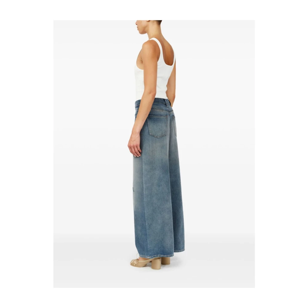 MM6 Maison Margiela Blauwe Denim Trekkoord Jeans Wijde Pijpen Blue Dames