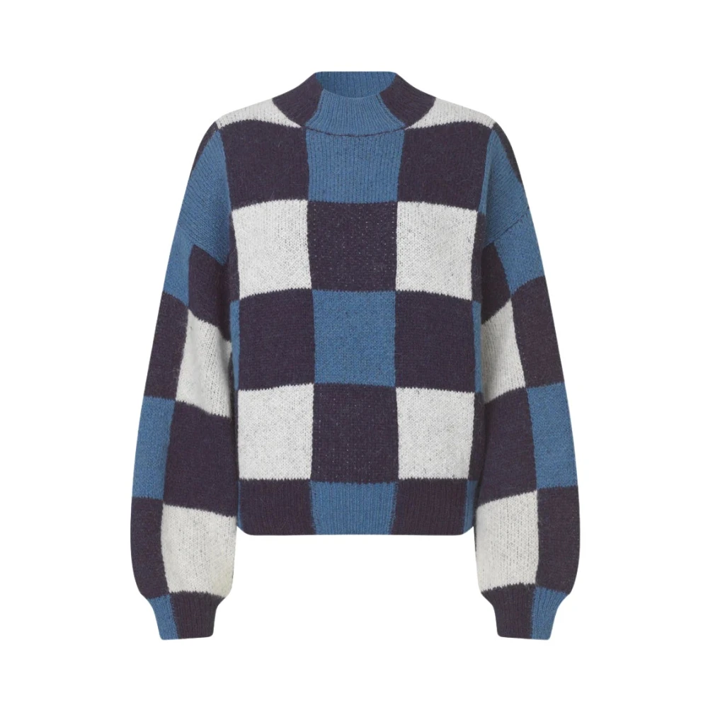 Stine Goya Blauwe Gingham Check Gebreide Trui Multicolor Dames