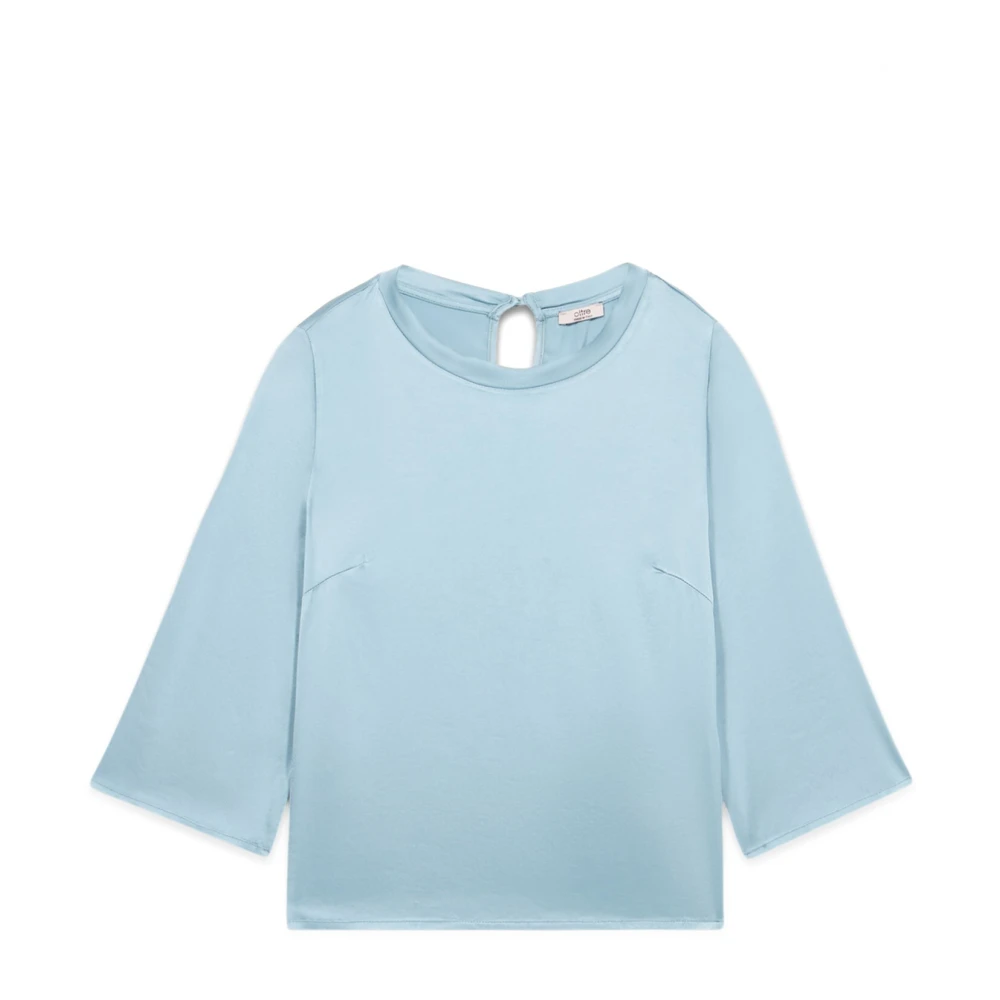 Oltre Satin blouse met driekwartmouwen Blue Dames