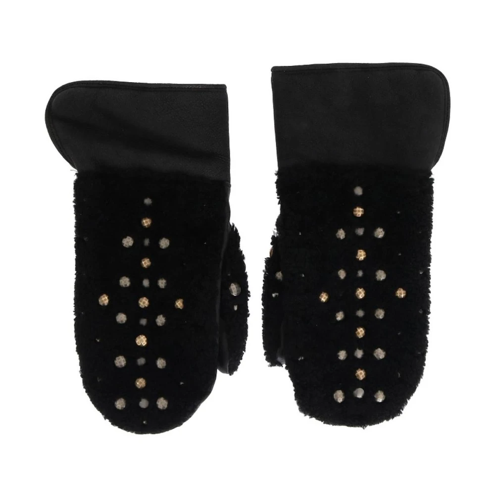 Dolce & Gabbana Men's Black Studded Shearling Gloves