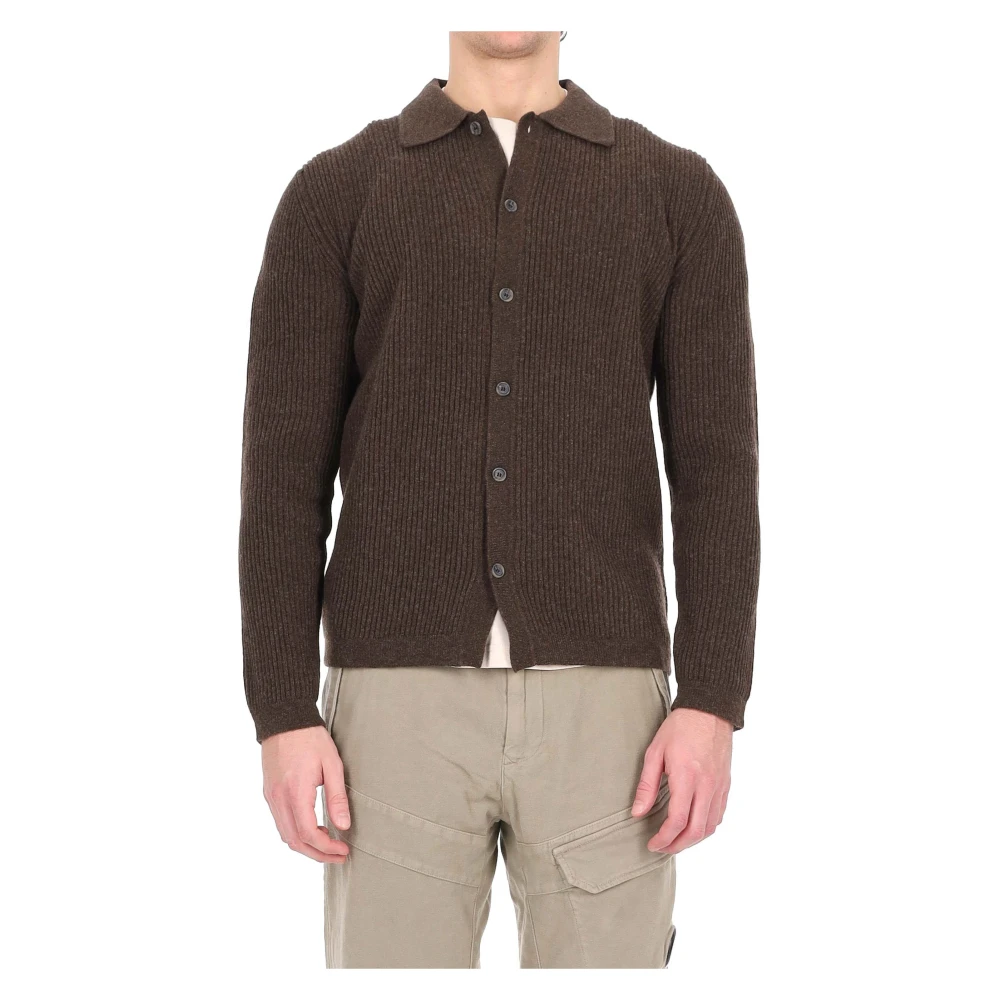 Barba Men's Brown Maglia Abbottonata Con Colletto Camicia In Lana A Costine