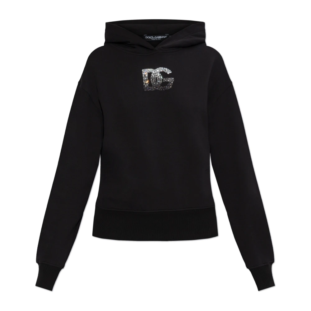 Dolce & Gabbana Sweatshirt met logo afgewerkt met glinsterende kristallen Black Dames