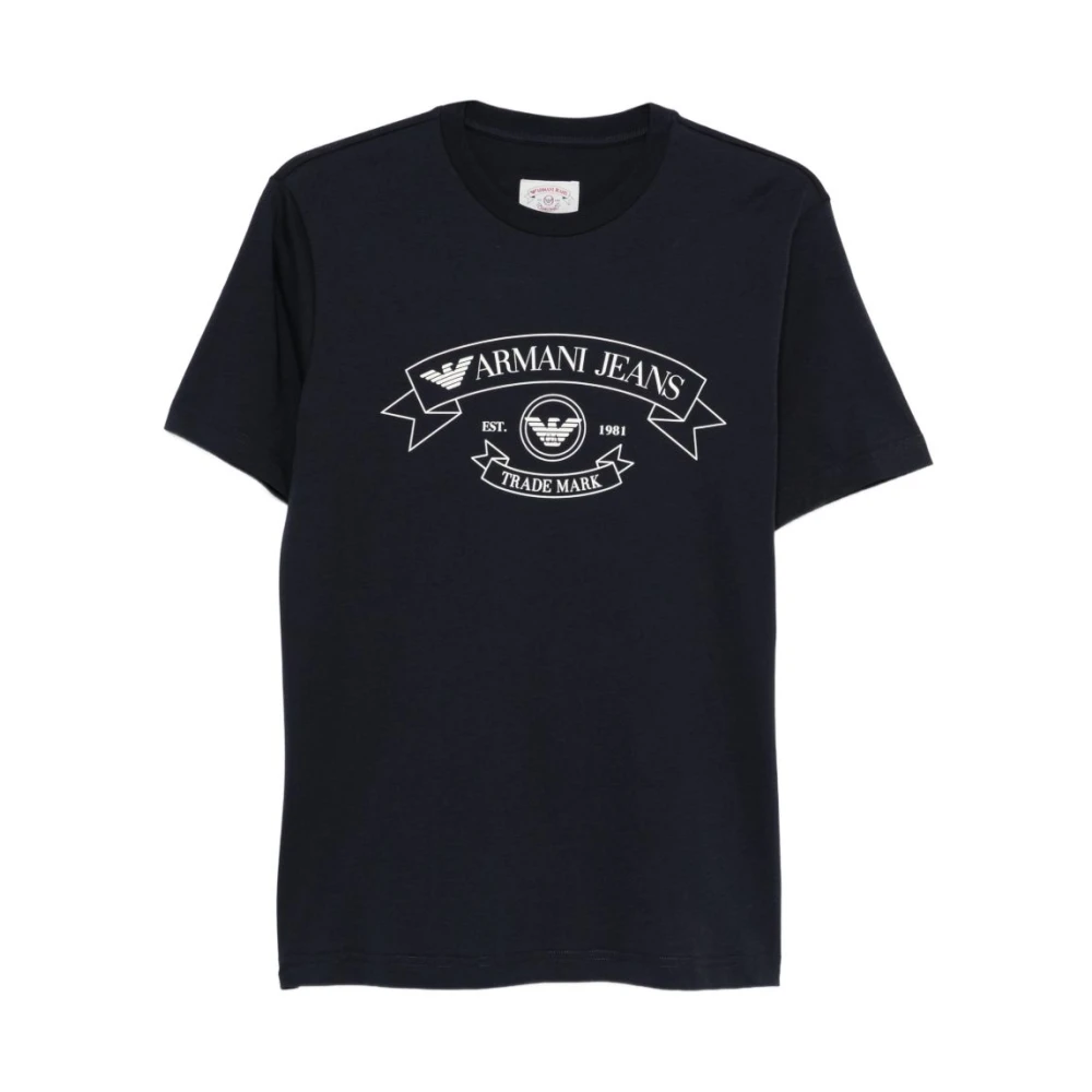 Emporio Armani Blue T-Shirts, Male, M, Cotton Crew-Neck T-Shirt