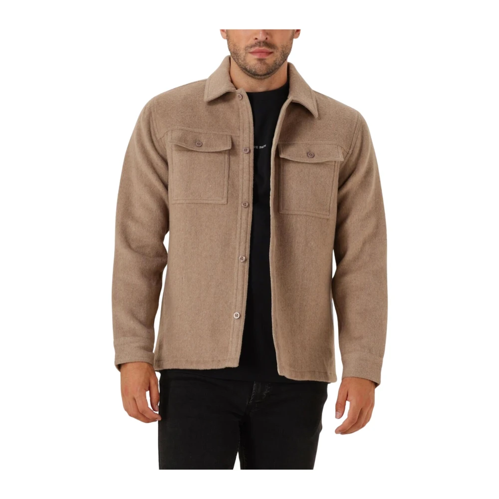 Pure Path Mannelijk Bruin Jassen Heren, L, Regular Fit Flanellen Overshirt