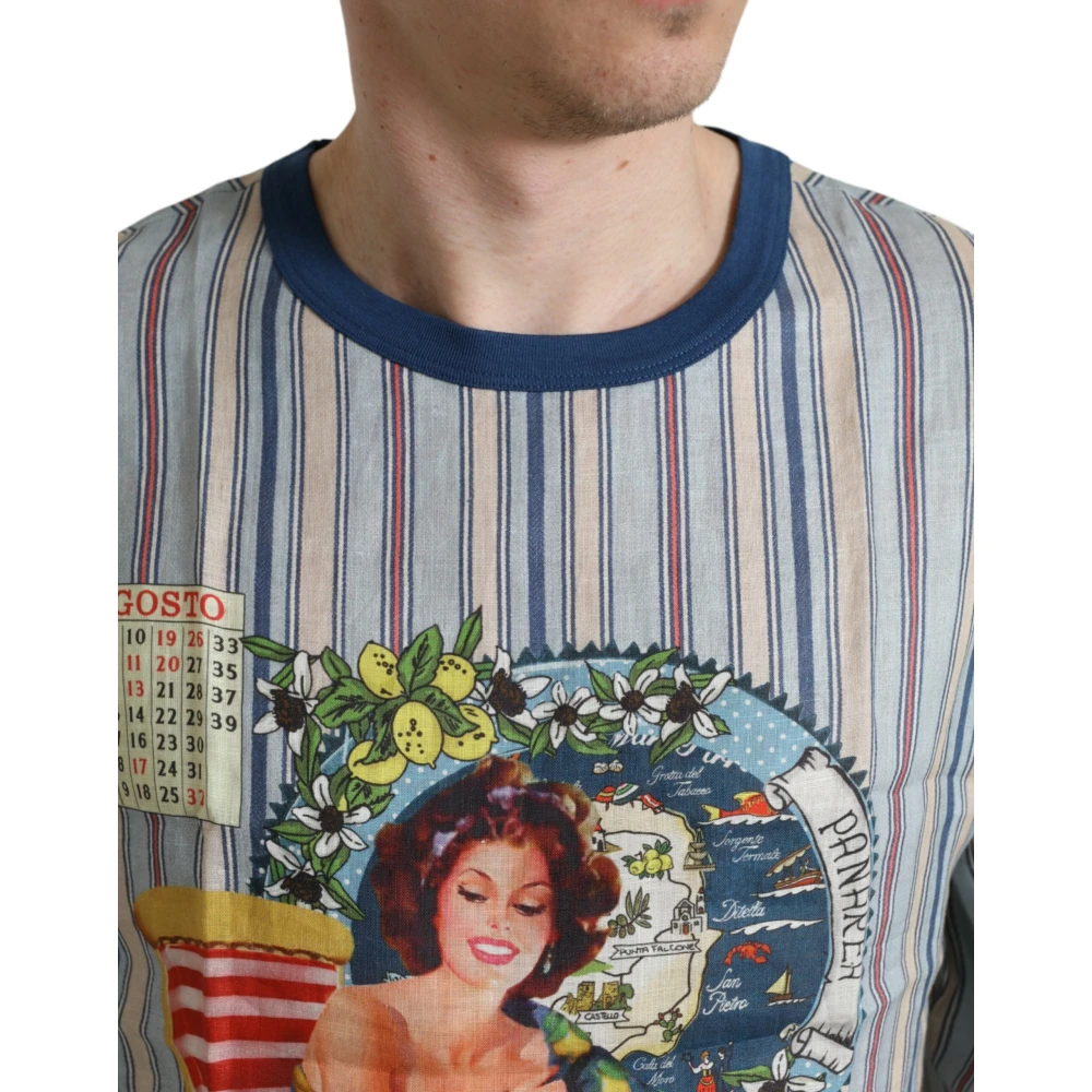 Dolce & Gabbana Multicolor Agosto Print Linnen T-shirt Multicolor Heren